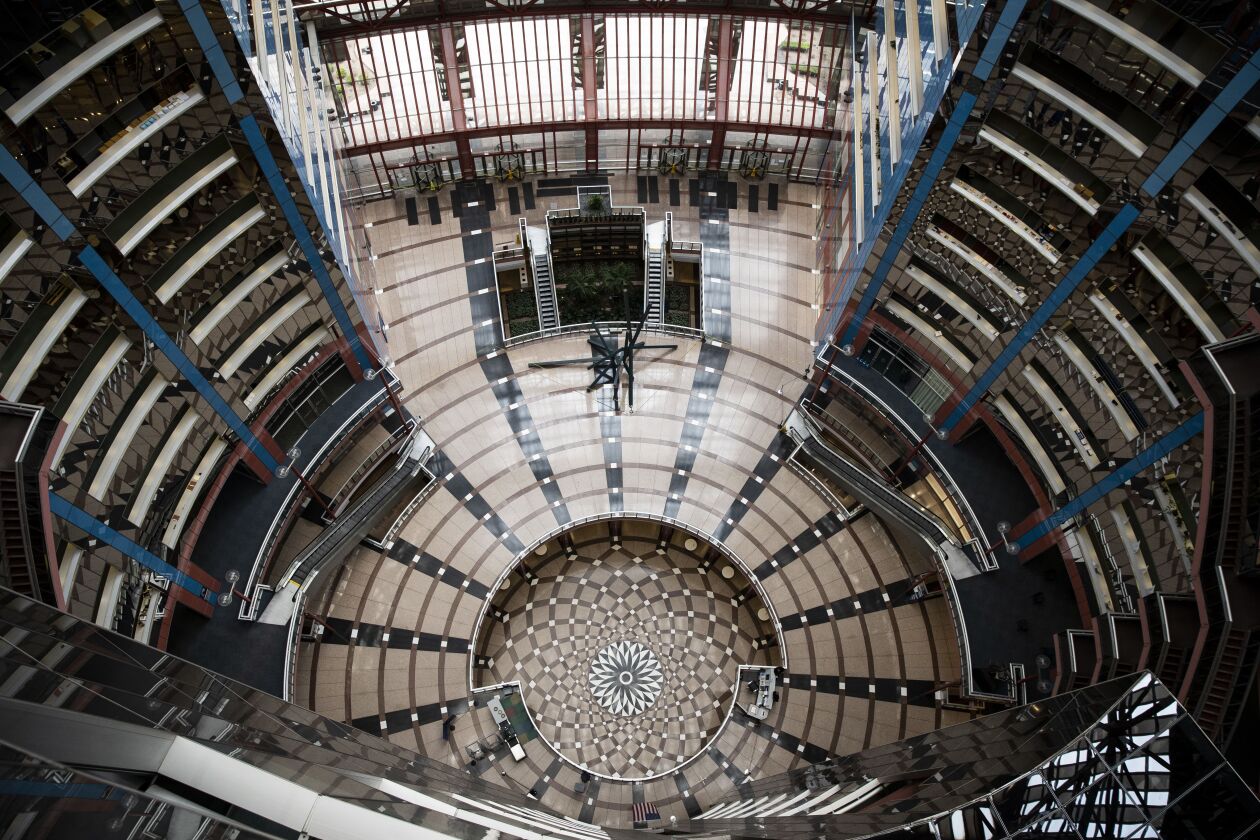 A nearly empty James R. Thompson Center in March 2020.